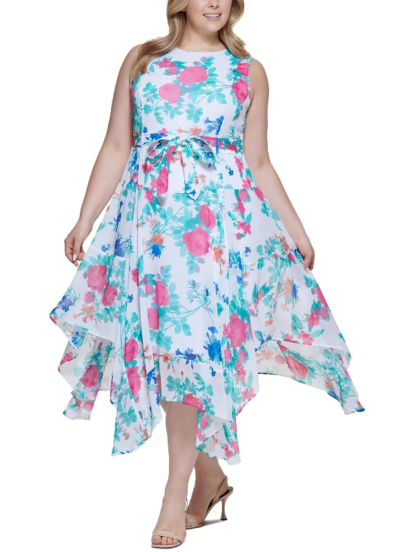 Plus Womens Floral Print High Low Midi Dress