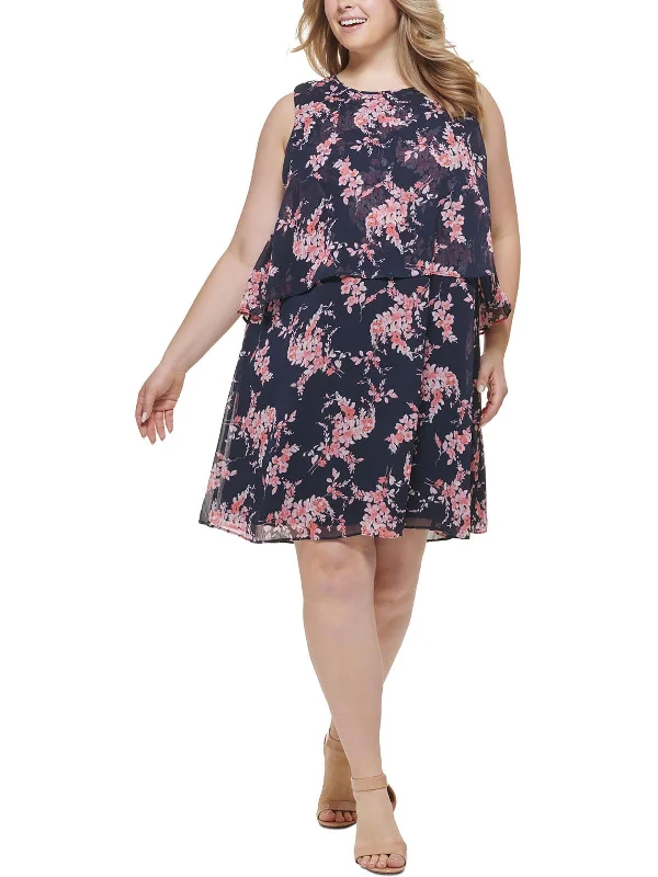 Plus Womens Floral Print Knee Length Shift Dress