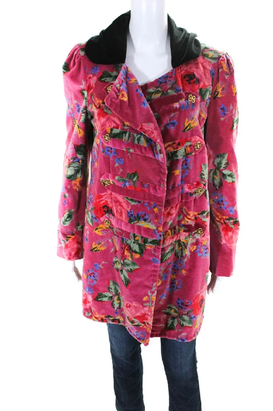 Alix Of Bohemia Womens Velvet Floral Raspberry Car Coat Pink