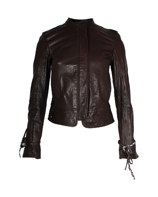 Boss Jacket with Braided Details in Brown Leather