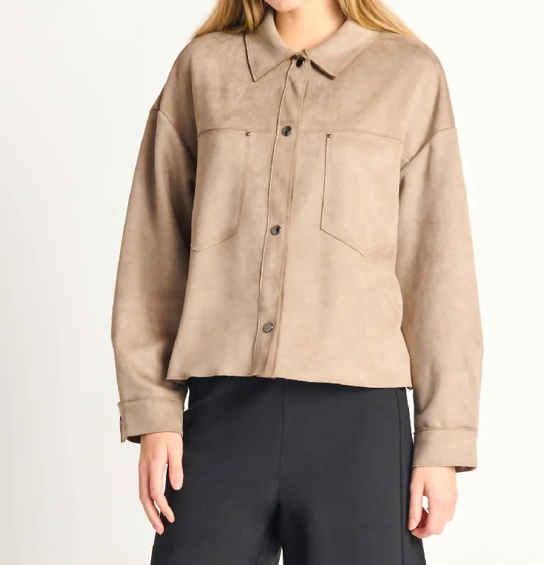 Faux Suede Button Front Jacket In Taupe