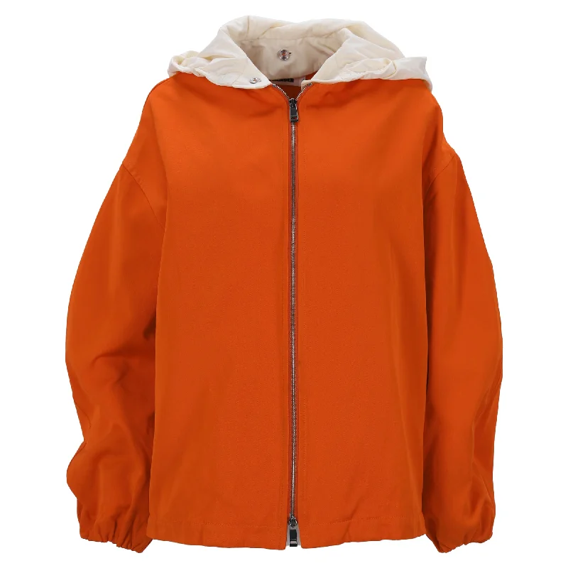 Jil Sander Two-Toned Double Zipper Hooded Jacket in Orange Polyamide