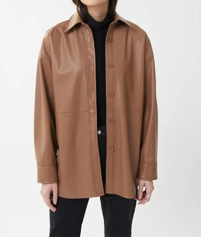 Leatherette Jacket Style Shirt In Nutmeg