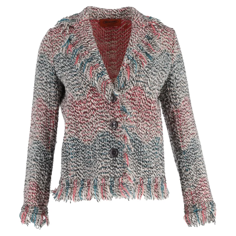 Missoni Knitted Fringed Single-Breasted Jacket in Multicolor Wool