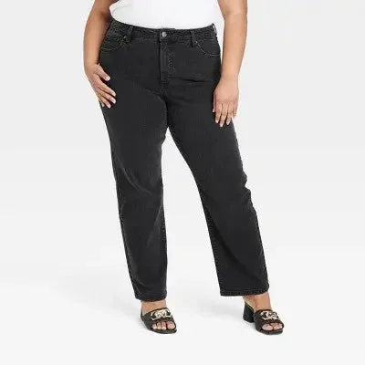 New - Ava & Viv Womens High Rise Regular Fit Full Straight Leg Jeans Midweight