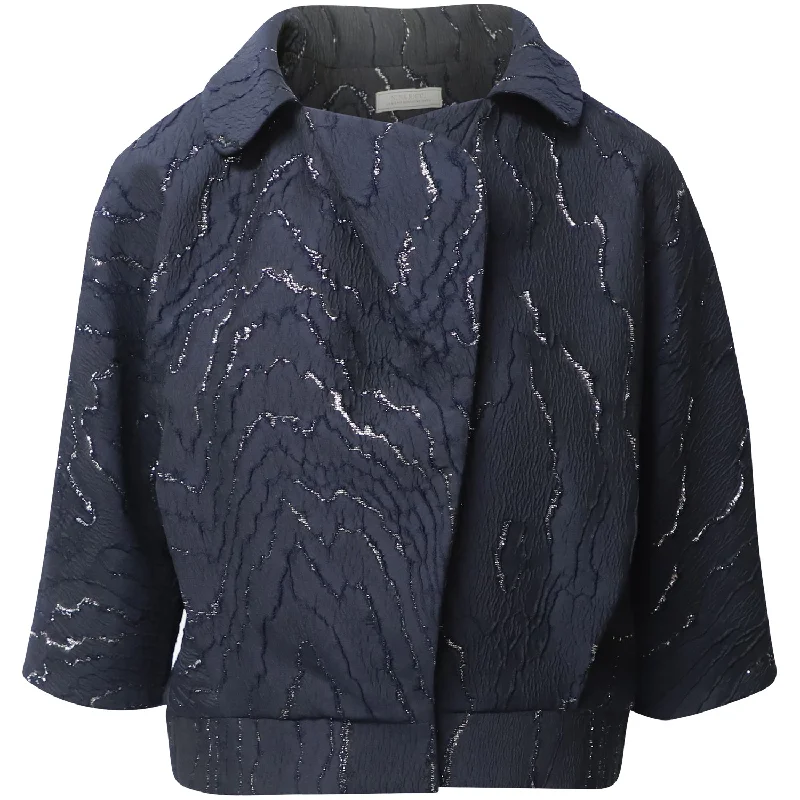 Nina Ricci Jacquard Bolero Jacket in Navy Blue Cotton