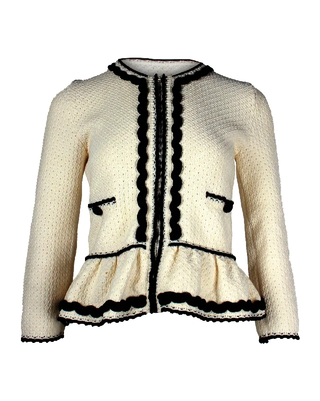 RED Valentino Ric-Rac Zip Peplum Jacket in White Cotton