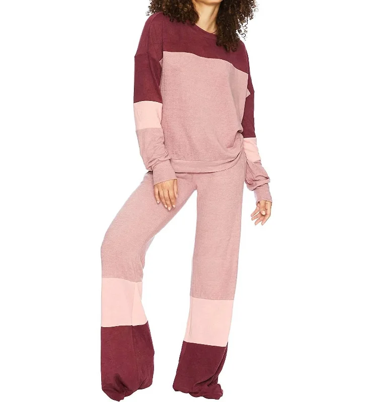 Riot Lounge Pant In Burgundy Colorblock