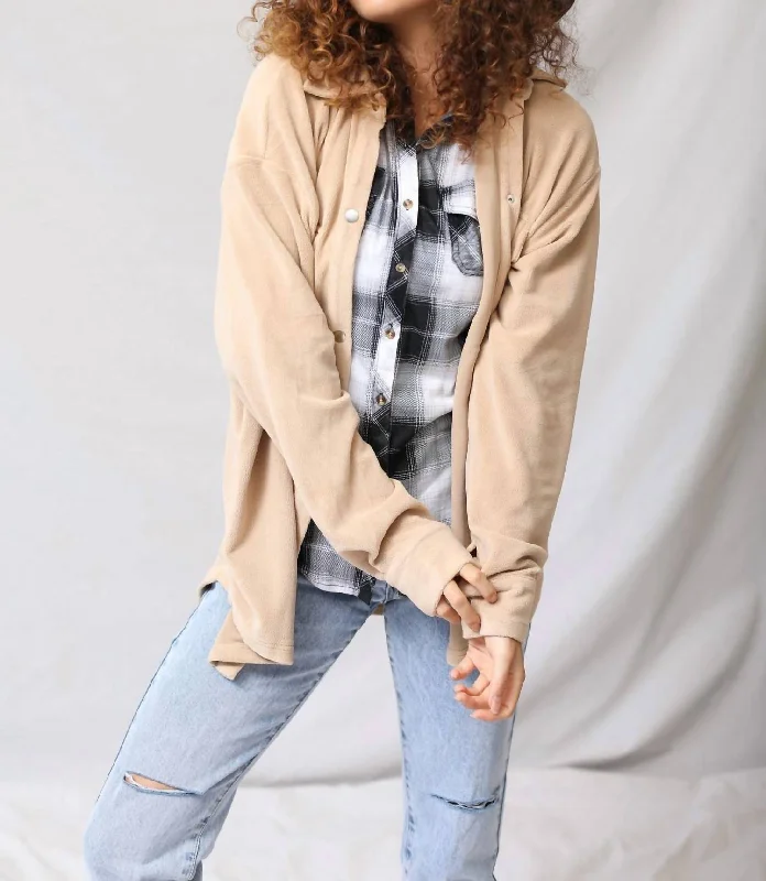 Soft Teddy Button Up Jacket In Beige