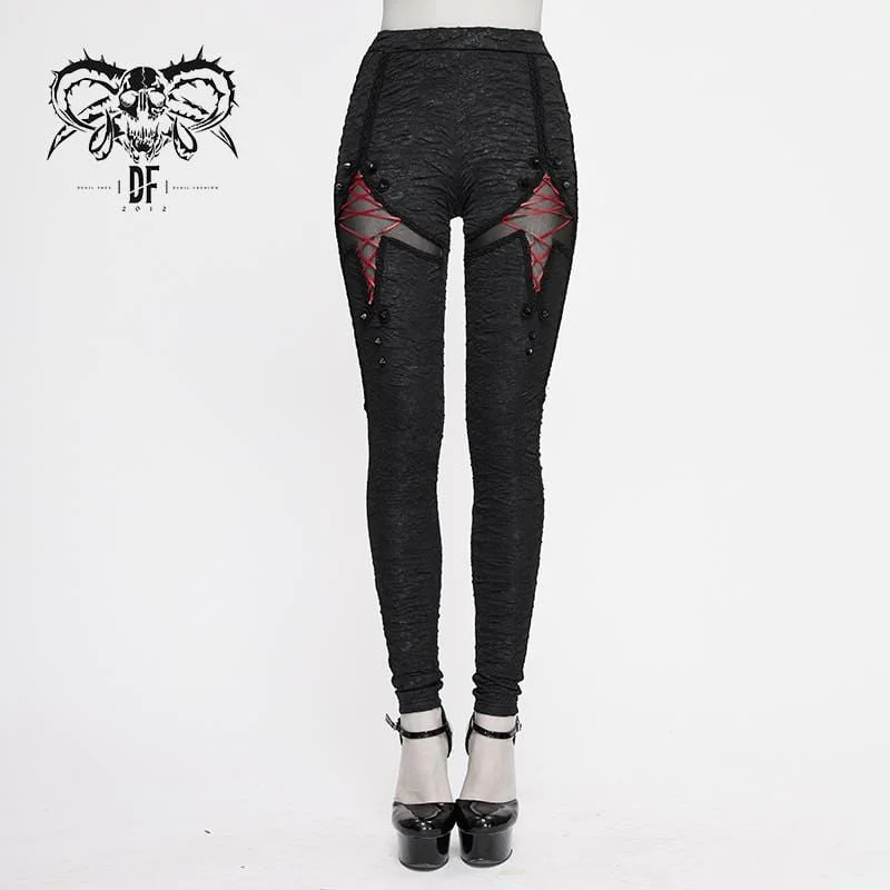 Women's Gothic Ripped Leggings With Rivets