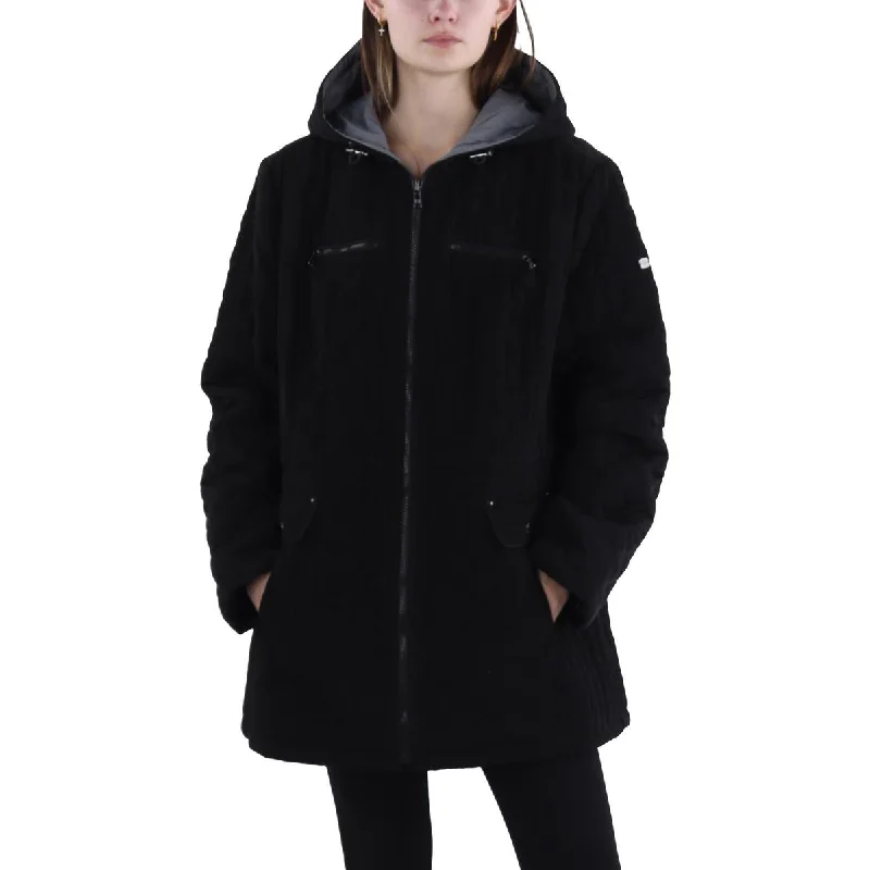 Womens Hooded Midi Quilted Coat