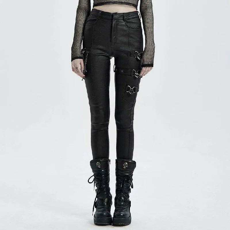 Women's Punk Buckles Faux Leather Skinny Pants