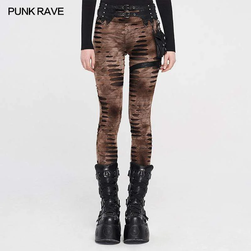 Women's Punk Ripped Pants With Harness